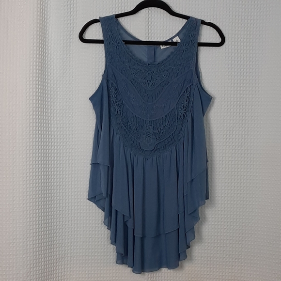 Cato Tops - CATO Beautiful Blue Ruffled and Lace Blouse Size M